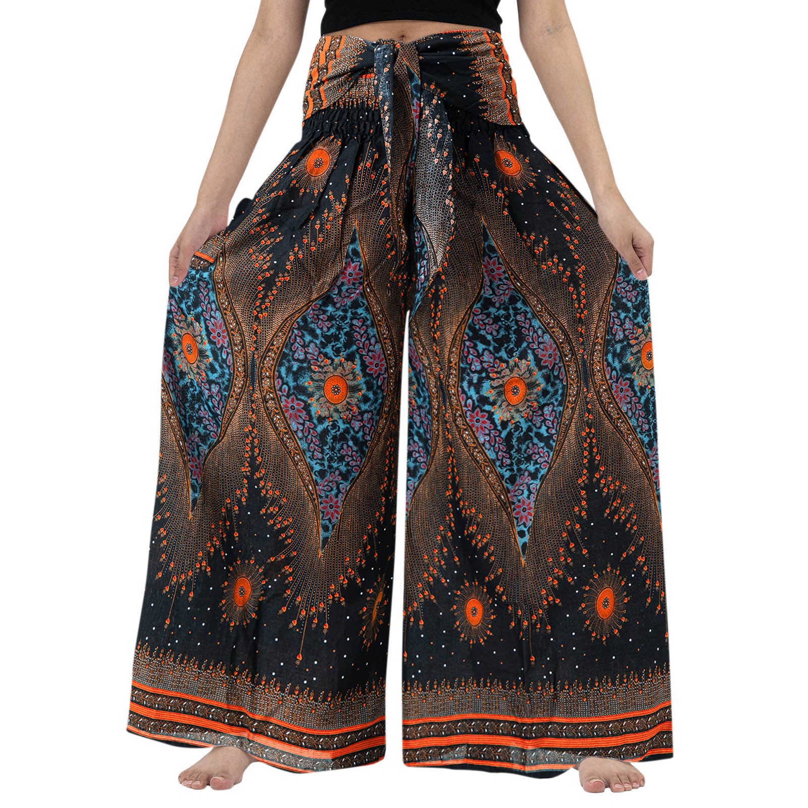 Casual Loose Pants For Women Plus Size Vintage Print Boho Harem Yoga Stretchy Wide Leg Pants With Pockets Pantalones De Mujer