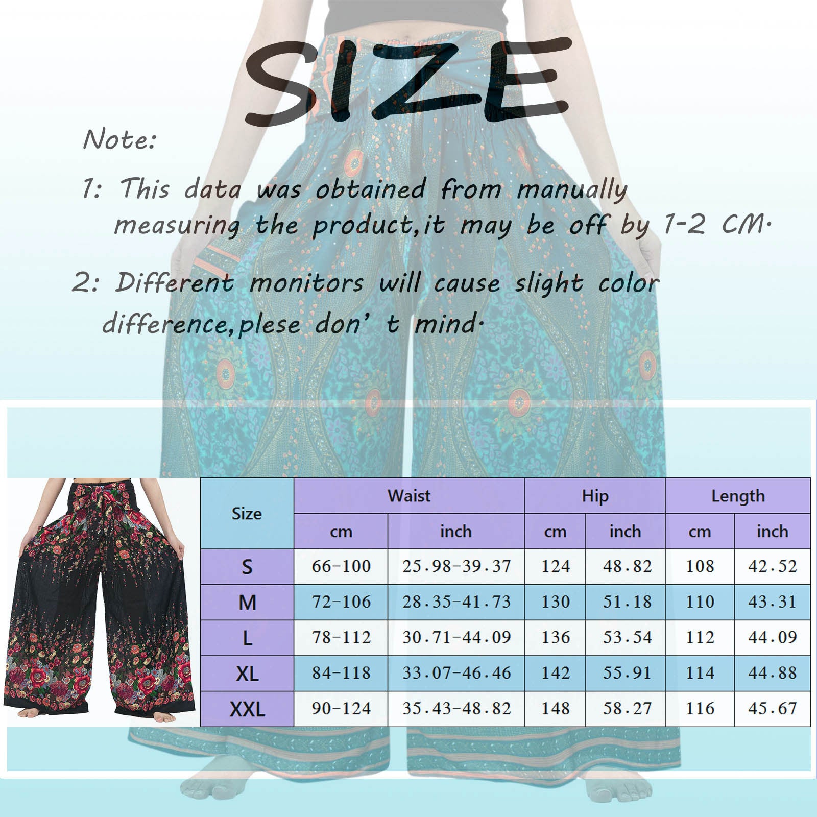 Casual Loose Pants For Women Plus Size Vintage Print Boho Harem Yoga Stretchy Wide Leg Pants With Pockets Pantalones De Mujer