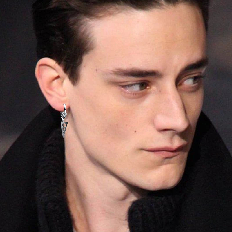 2PC Gothic Punk Stainless Steel Drop Hoop Earrings For Men/Women Ear Circle Buckle Tassel Chain Hip Hop Gothic Unisex Jewelry