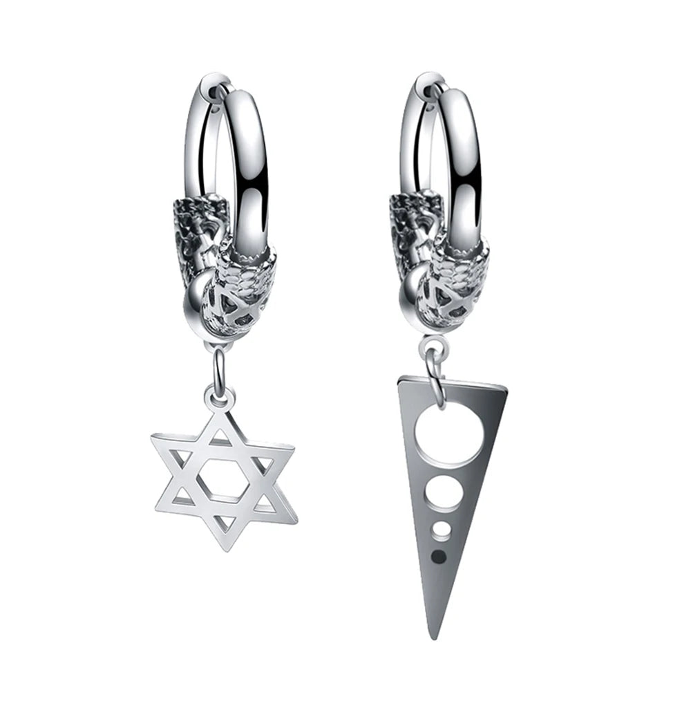 2PC Gothic Punk Stainless Steel Drop Hoop Earrings For Men/Women Ear Circle Buckle Tassel Chain Hip Hop Gothic Unisex Jewelry