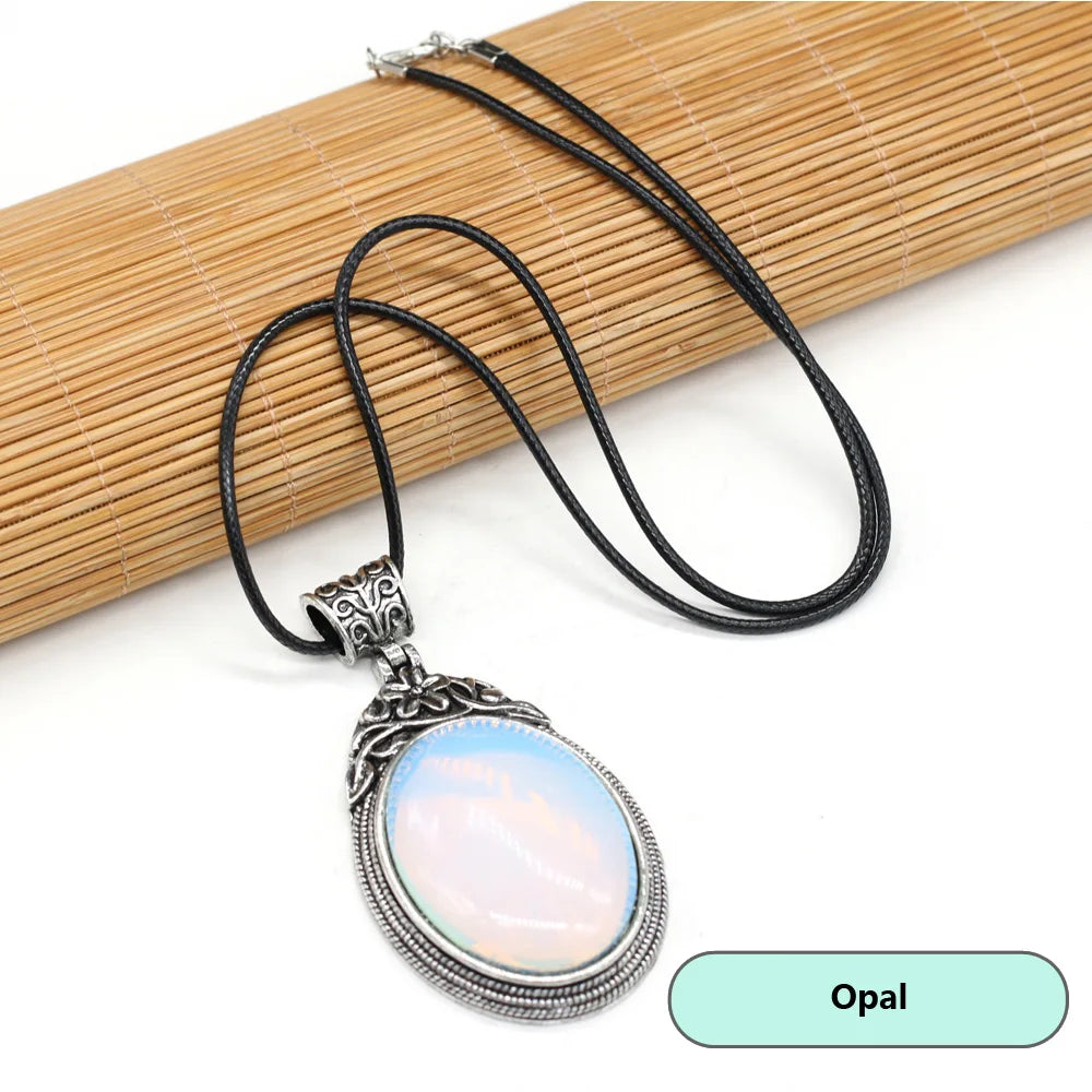 40x60mm Natural Stone Crystal Rose Quartz Pendulum Men Necklace Chakra Alloy Pendant Stainless Steels Jewelry Accessories 55+5cm