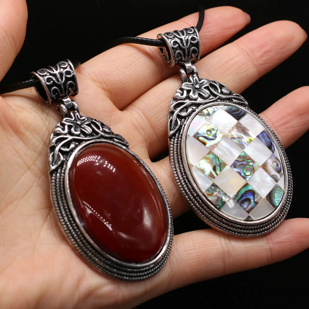 40x60mm Natural Stone Crystal Rose Quartz Pendulum Men Necklace Chakra Alloy Pendant Stainless Steels Jewelry Accessories 55+5cm