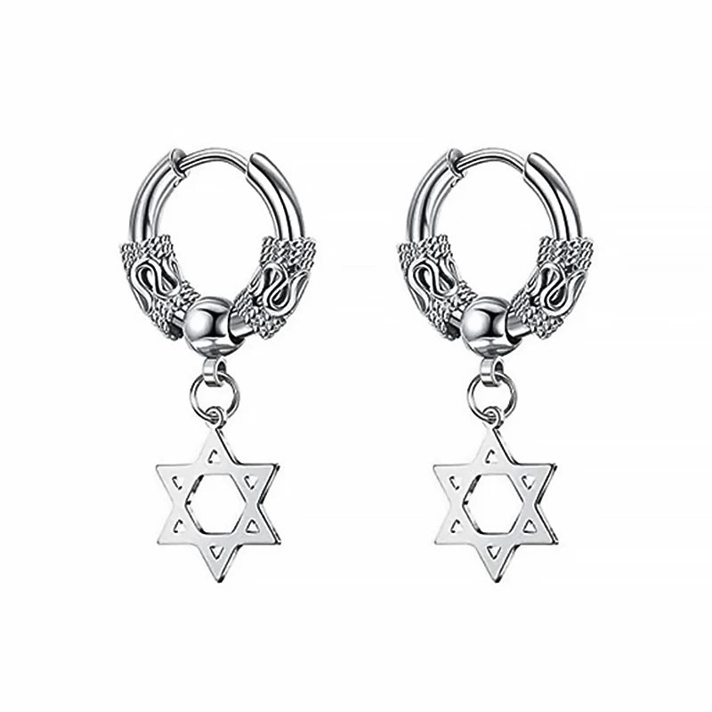 2PC Gothic Punk Stainless Steel Drop Hoop Earrings For Men/Women Ear Circle Buckle Tassel Chain Hip Hop Gothic Unisex Jewelry