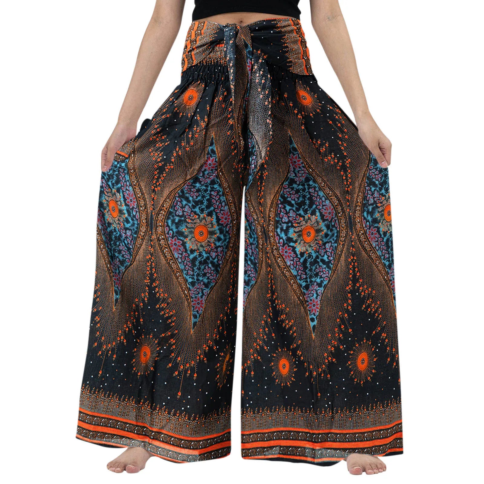 Casual Loose Pants For Women Plus Size Vintage Print Boho Harem Yoga Stretchy Wide Leg Pants With Pockets Pantalones De Mujer