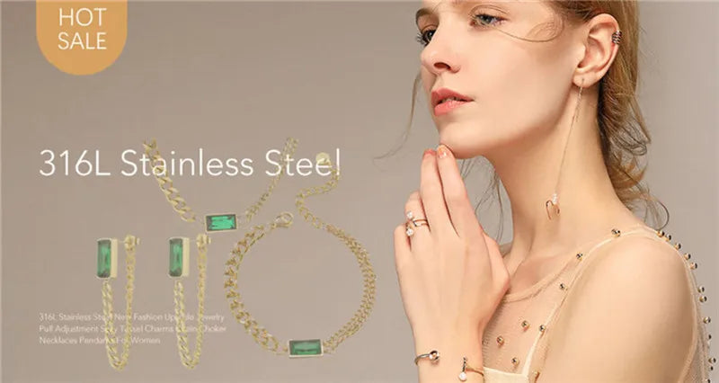 316L Stainless Steel Whip Chain Green Shell White Shell Butterfly Pendant Bracelet Necklace Girl's Wedding Jewelry Set