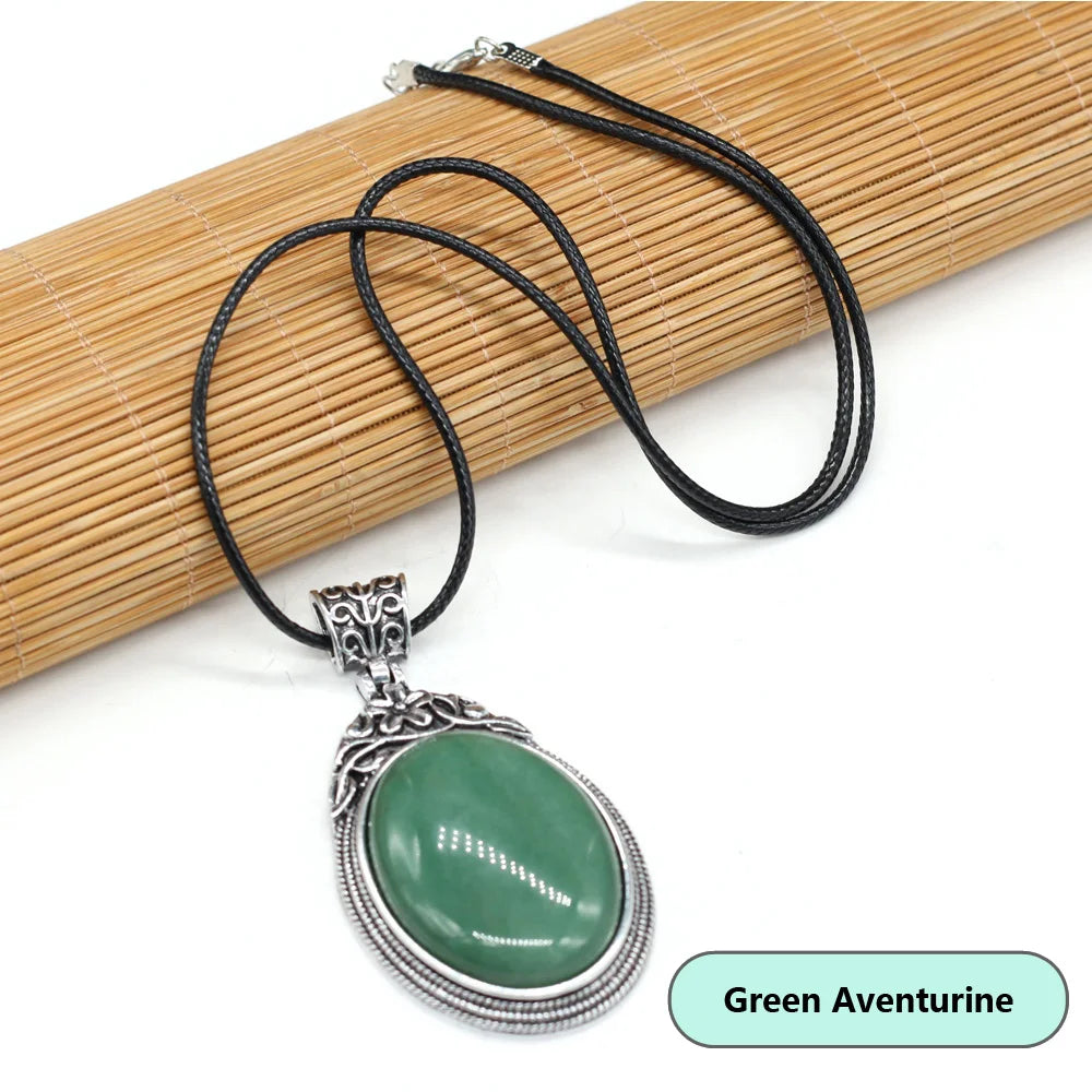 40x60mm Natural Stone Crystal Rose Quartz Pendulum Men Necklace Chakra Alloy Pendant Stainless Steels Jewelry Accessories 55+5cm