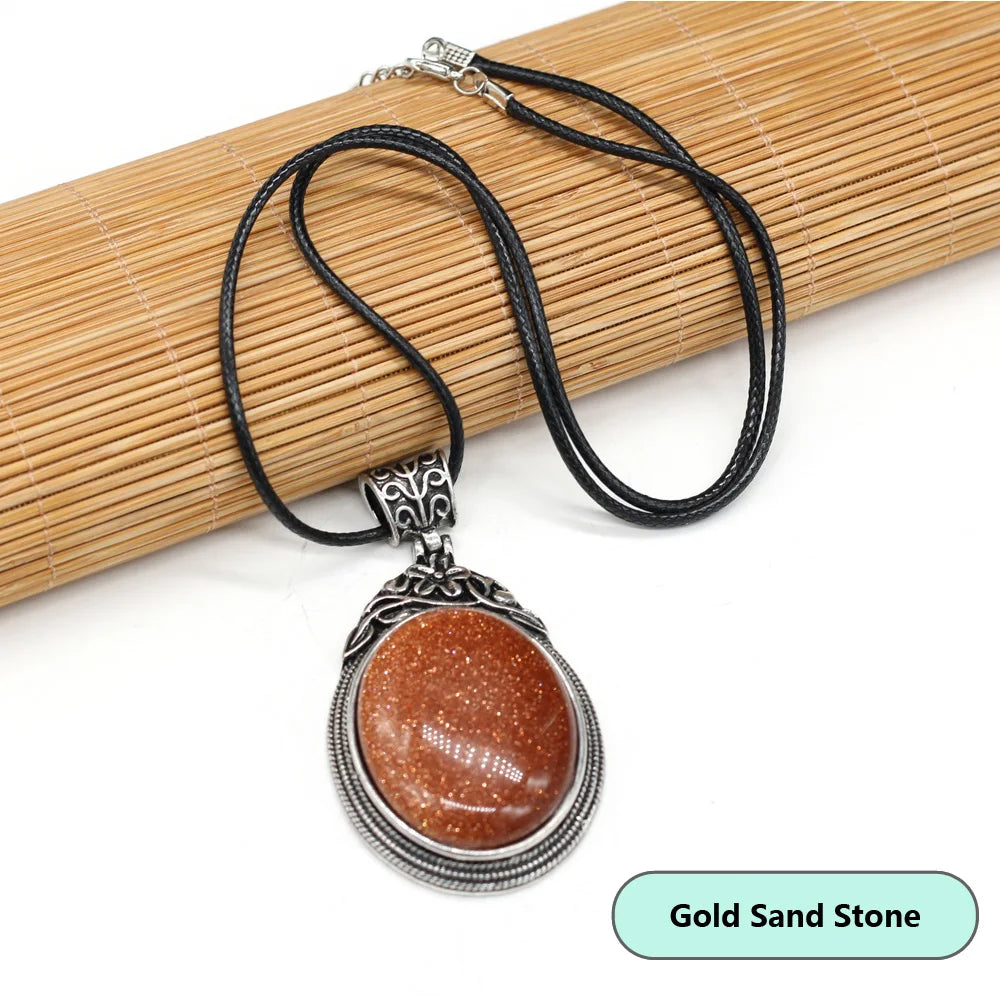 40x60mm Natural Stone Crystal Rose Quartz Pendulum Men Necklace Chakra Alloy Pendant Stainless Steels Jewelry Accessories 55+5cm