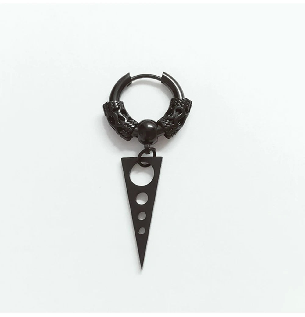 2PC Gothic Punk Stainless Steel Drop Hoop Earrings For Men/Women Ear Circle Buckle Tassel Chain Hip Hop Gothic Unisex Jewelry
