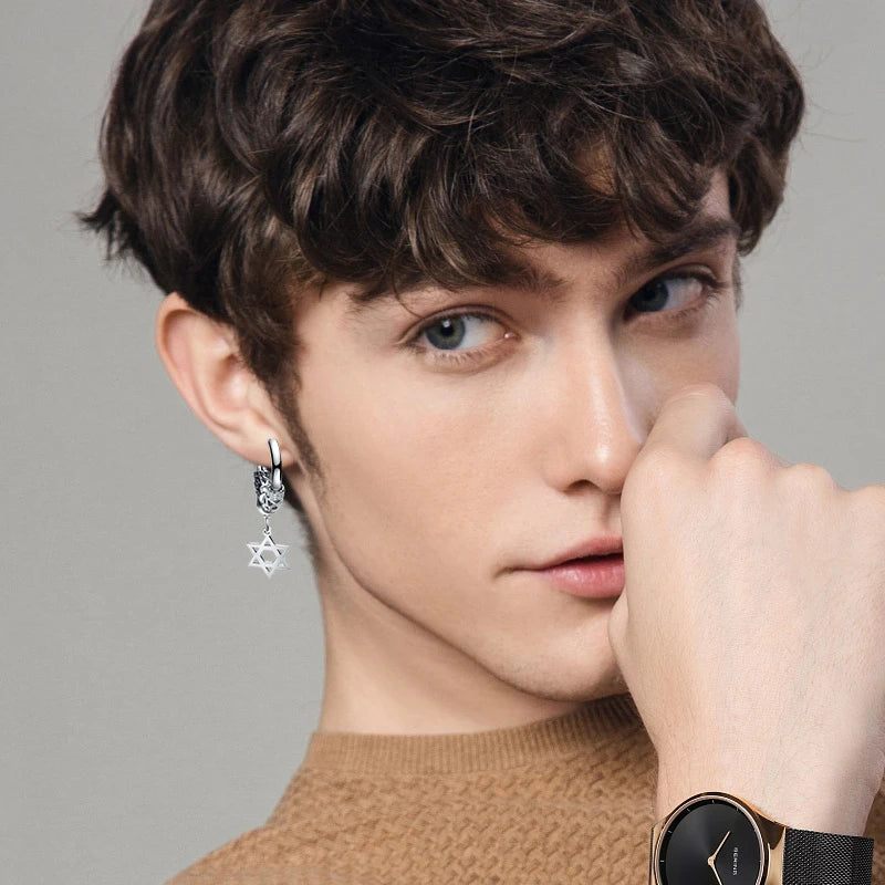 2PC Gothic Punk Stainless Steel Drop Hoop Earrings For Men/Women Ear Circle Buckle Tassel Chain Hip Hop Gothic Unisex Jewelry