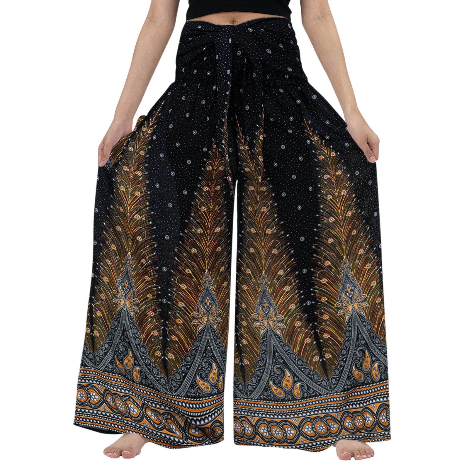 Casual Loose Pants For Women Plus Size Vintage Print Boho Harem Yoga Stretchy Wide Leg Pants With Pockets Pantalones De Mujer