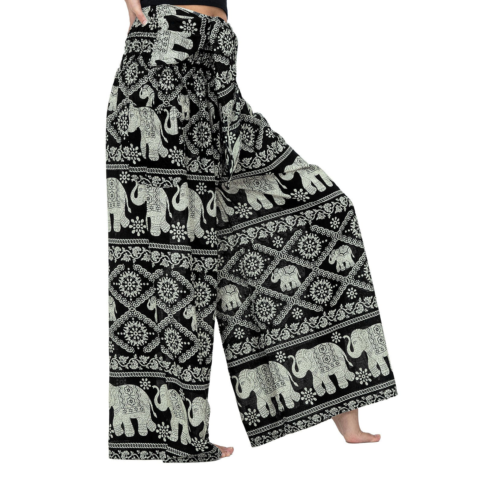 Casual Loose Pants For Women Plus Size Vintage Print Boho Harem Yoga Stretchy Wide Leg Pants With Pockets Pantalones De Mujer