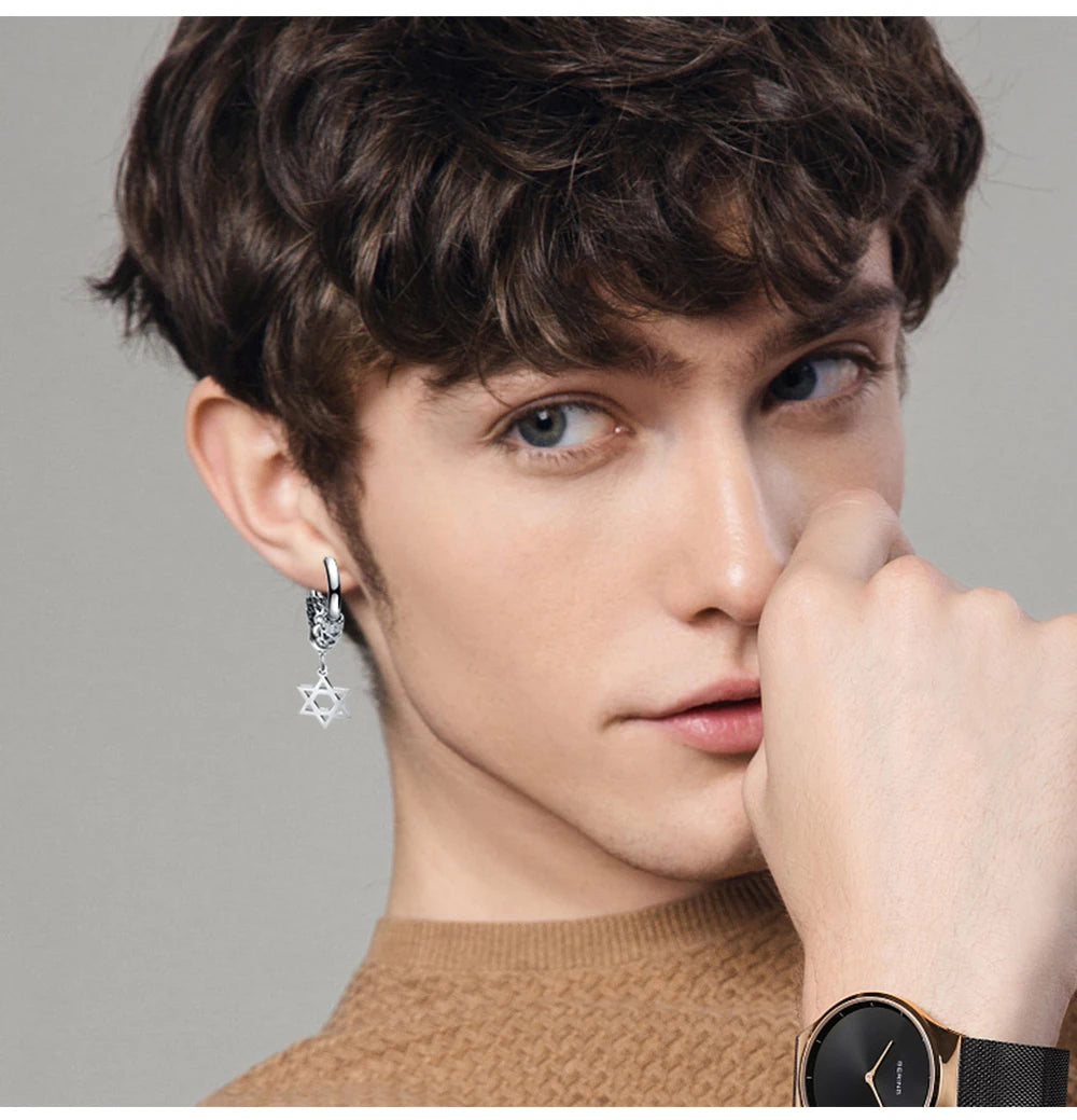 2PC Gothic Punk Stainless Steel Drop Hoop Earrings For Men/Women Ear Circle Buckle Tassel Chain Hip Hop Gothic Unisex Jewelry