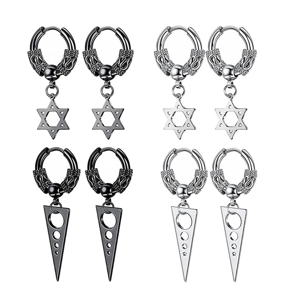 2PC Gothic Punk Stainless Steel Drop Hoop Earrings For Men/Women Ear Circle Buckle Tassel Chain Hip Hop Gothic Unisex Jewelry