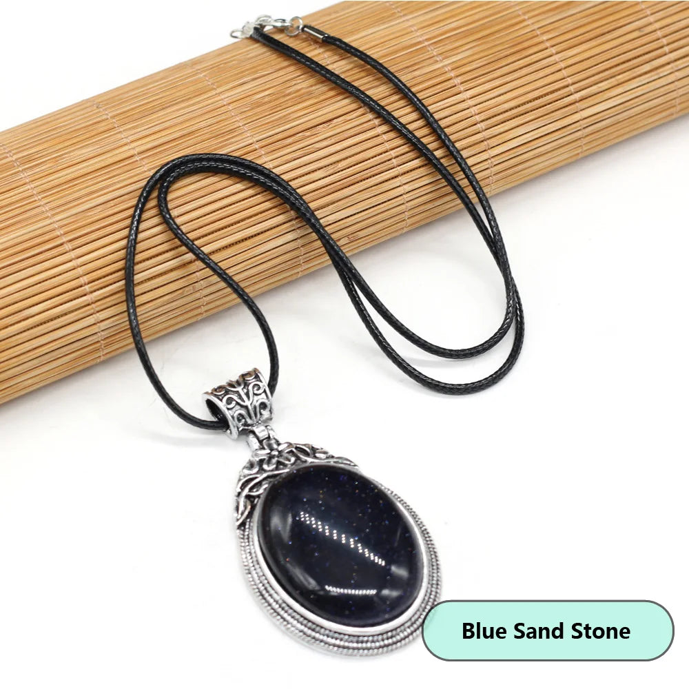40x60mm Natural Stone Crystal Rose Quartz Pendulum Men Necklace Chakra Alloy Pendant Stainless Steels Jewelry Accessories 55+5cm