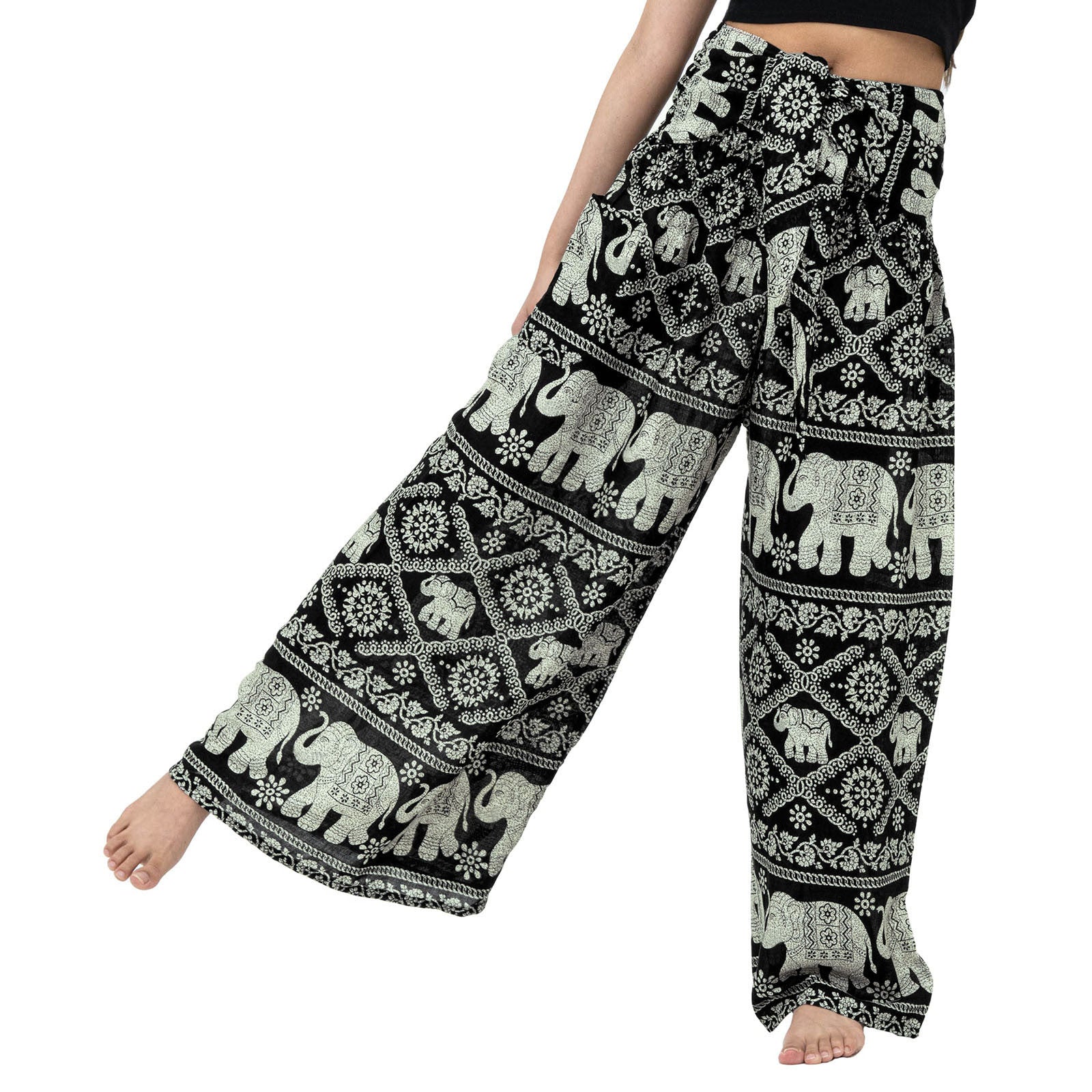 Casual Loose Pants For Women Plus Size Vintage Print Boho Harem Yoga Stretchy Wide Leg Pants With Pockets Pantalones De Mujer