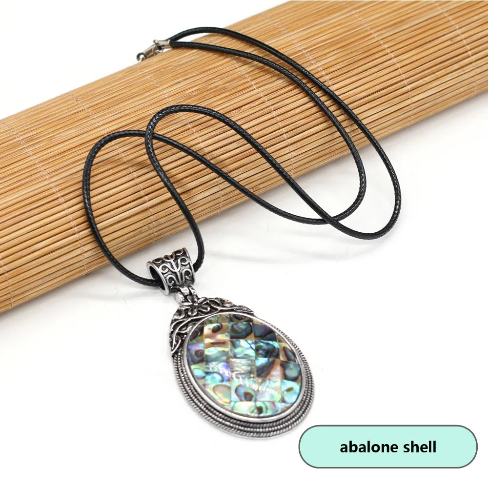 40x60mm Natural Stone Crystal Rose Quartz Pendulum Men Necklace Chakra Alloy Pendant Stainless Steels Jewelry Accessories 55+5cm