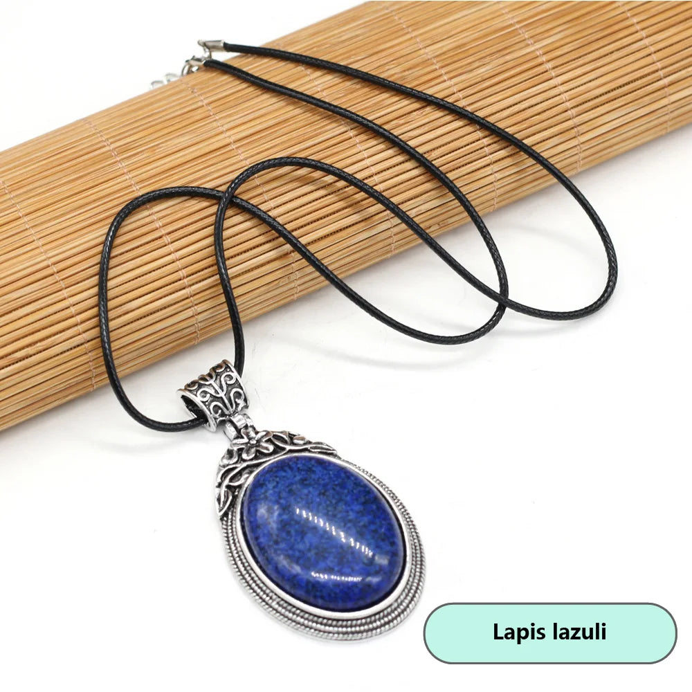 40x60mm Natural Stone Crystal Rose Quartz Pendulum Men Necklace Chakra Alloy Pendant Stainless Steels Jewelry Accessories 55+5cm