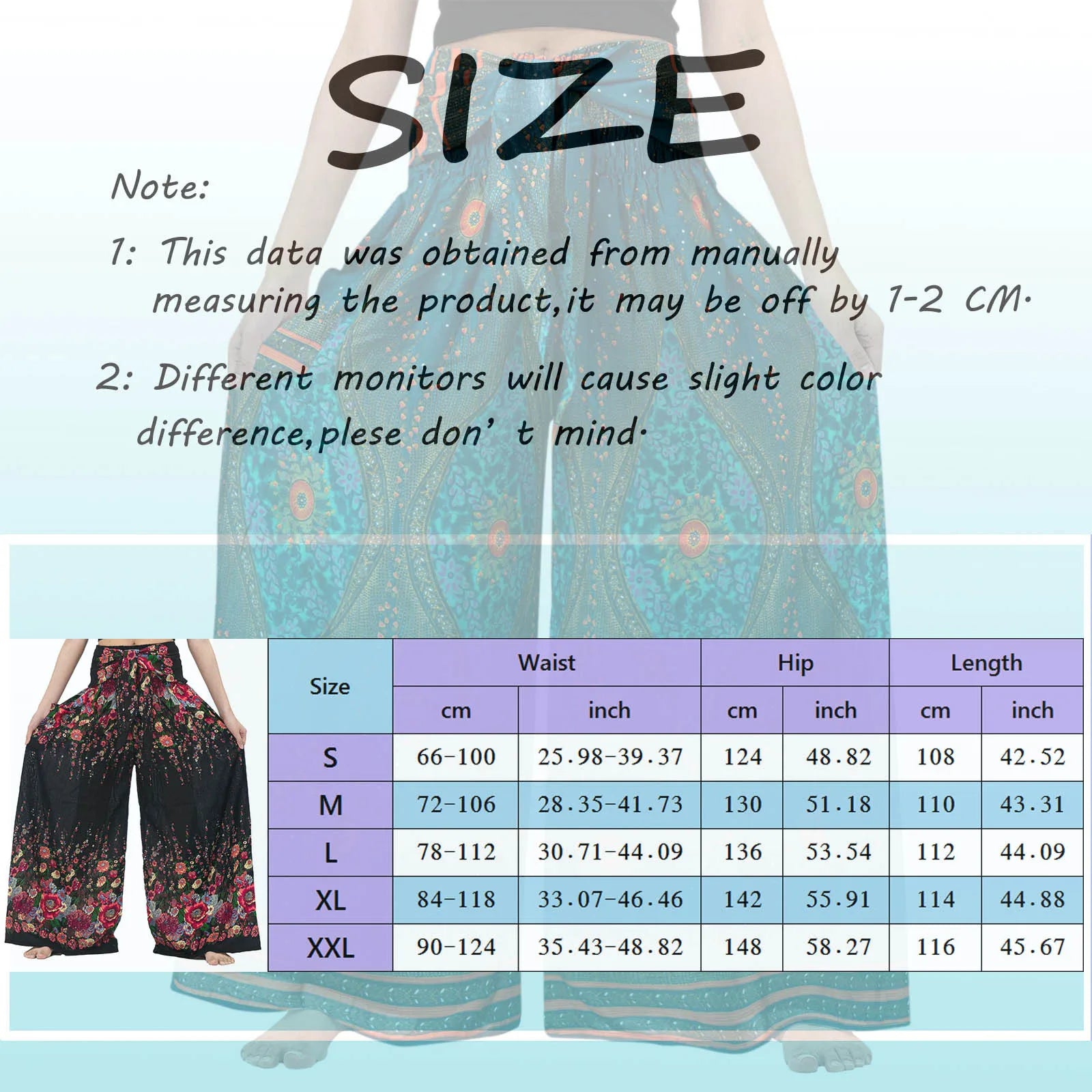 Casual Loose Pants For Women Plus Size Vintage Print Boho Harem Yoga Stretchy Wide Leg Pants With Pockets Pantalones De Mujer
