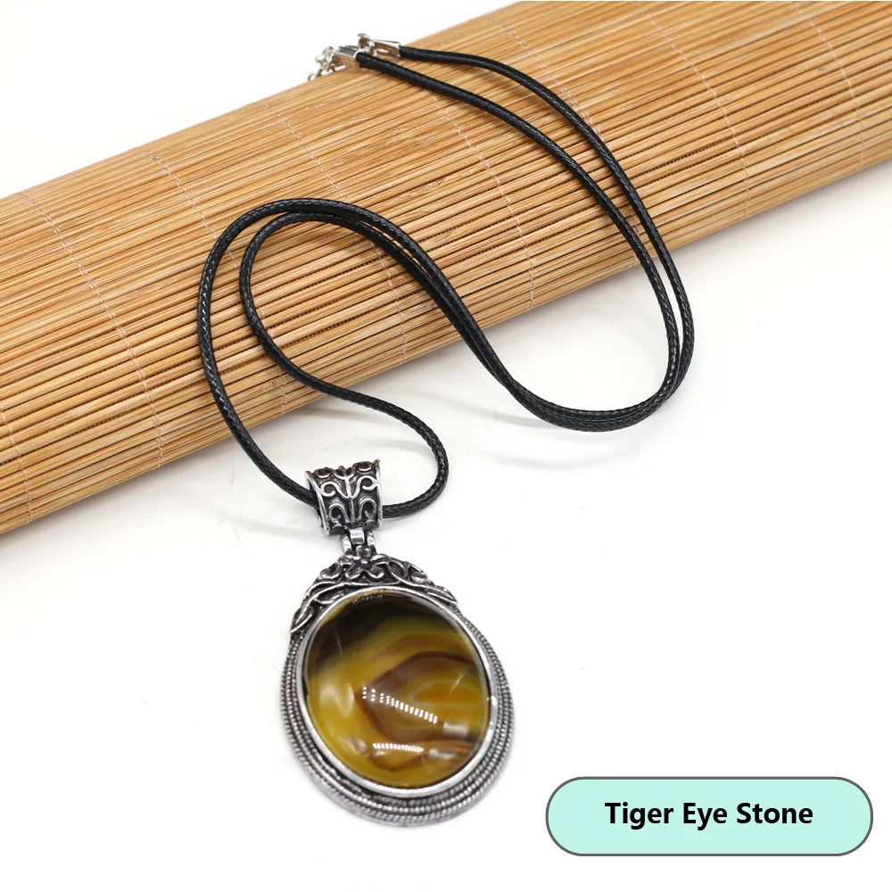 40x60mm Natural Stone Crystal Rose Quartz Pendulum Men Necklace Chakra Alloy Pendant Stainless Steels Jewelry Accessories 55+5cm