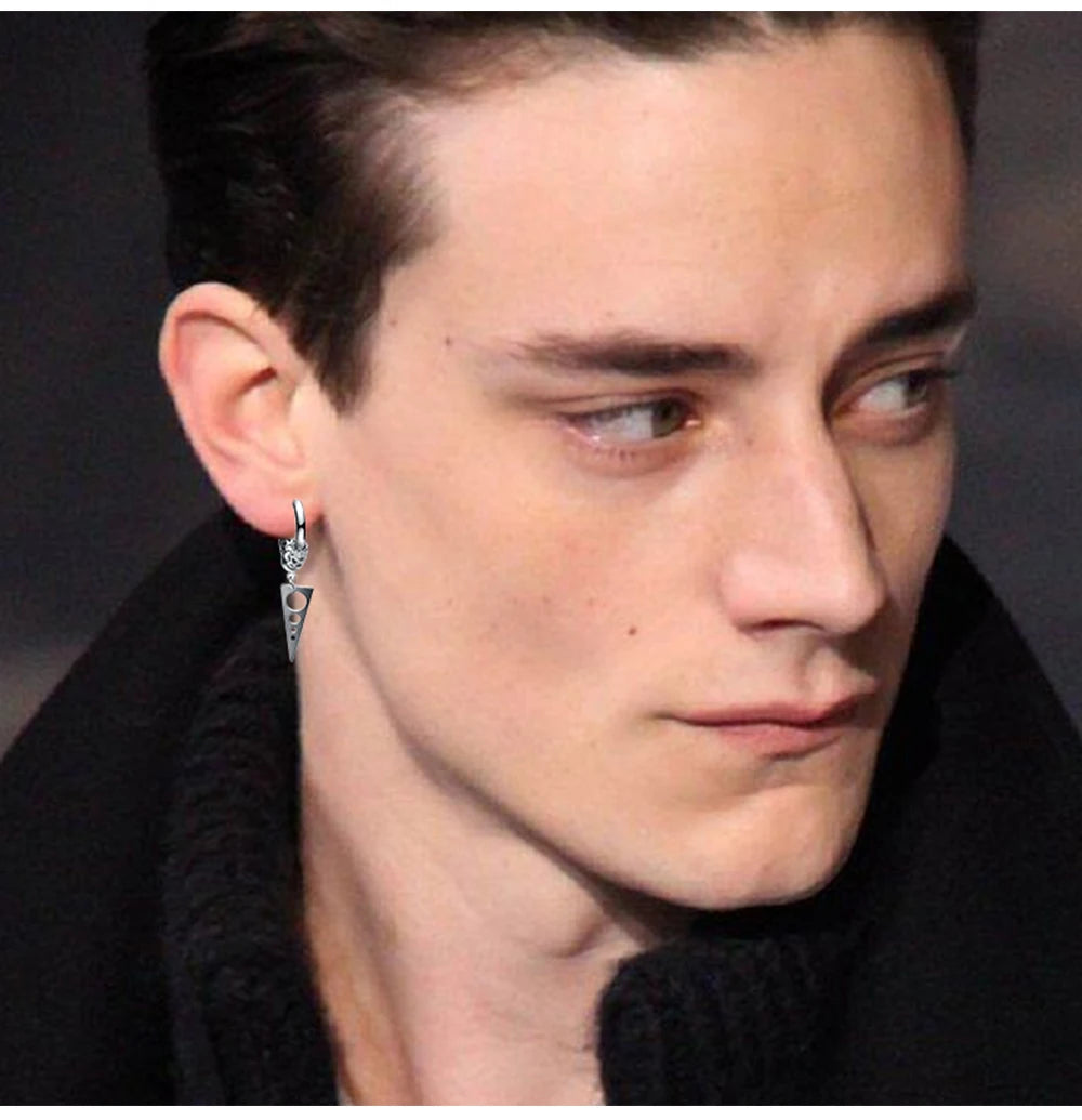 2PC Gothic Punk Stainless Steel Drop Hoop Earrings For Men/Women Ear Circle Buckle Tassel Chain Hip Hop Gothic Unisex Jewelry