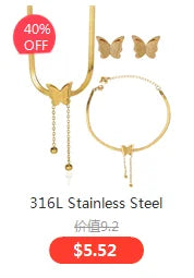 316L Stainless Steel Whip Chain Green Shell White Shell Butterfly Pendant Bracelet Necklace Girl's Wedding Jewelry Set