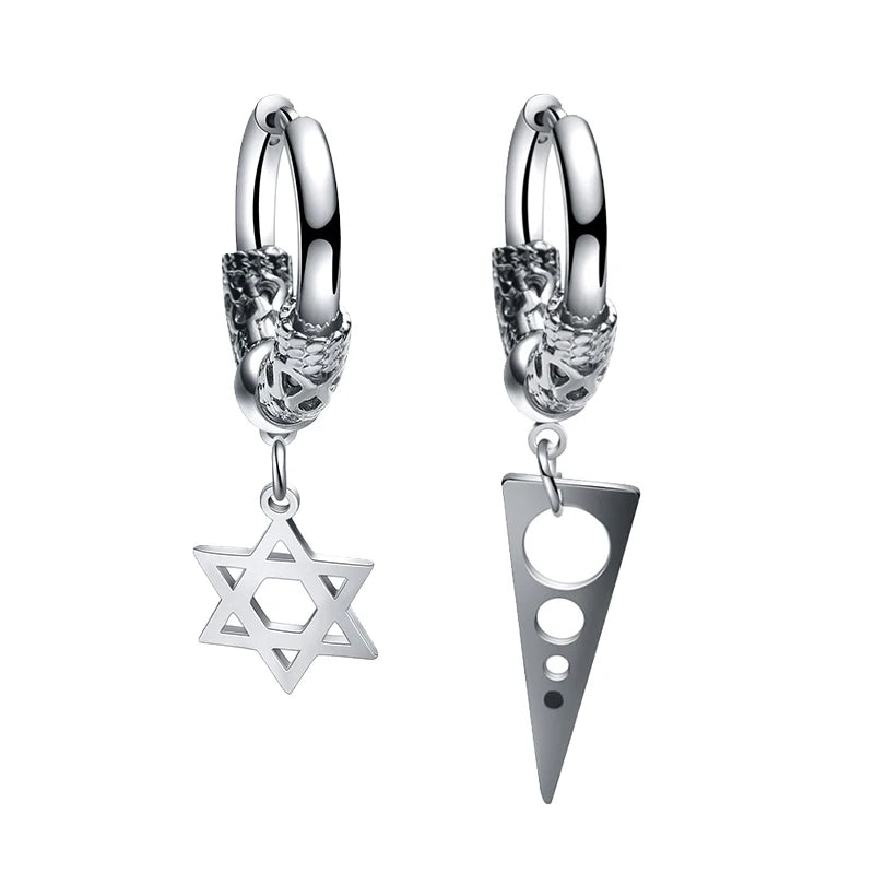 2PC Gothic Punk Stainless Steel Drop Hoop Earrings For Men/Women Ear Circle Buckle Tassel Chain Hip Hop Gothic Unisex Jewelry